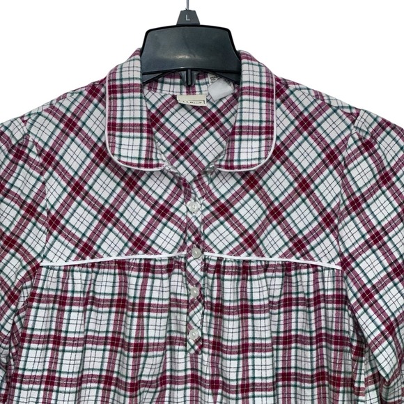 LL Bean Nightgown Size M Petite MP Long Pintuck Red Plaid Tartan Flannel PJs VTG - Picture 2 of 7
